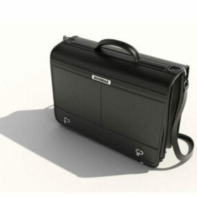 Black Leather Office Briefcase 3d model