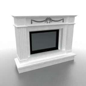 White Marble Gas Fireplace Furniture 3d model