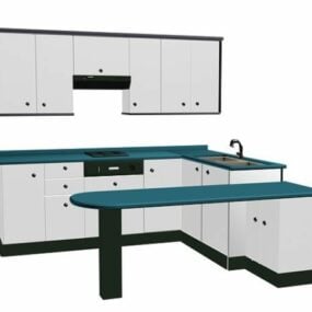 L Shape Kitchen With Counter 3d model
