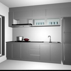 Mẫu 3d thiết kế tủ bếp nhỏ màu xám
