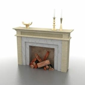 Wood Burning In Stone Fireplace 3d model