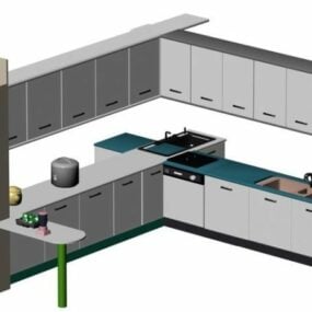 فكرة تصميم مطبخ L بسيطة نموذج ثلاثي الأبعاد