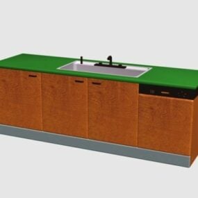 3д модель кухонной мойки с деревянным шкафом