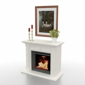White Stone Fireplace With Picture 3d model