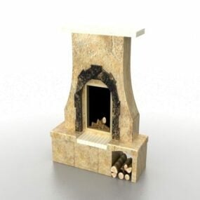 Cheminée à bois dans une cheminée en pierre modèle 3D