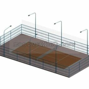 Tennis Court With Fence, Lighting Equipment 3d model