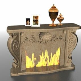 Fireplace Mantel With Fire Burning 3d model
