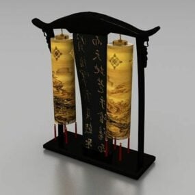Китайська ретро дерев'яна настільна лампа 3d модель