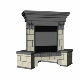 Vintage Style Brick Fireplace 3d model