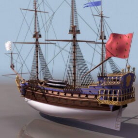 French Navy Frigate Sailing Ship 3d model