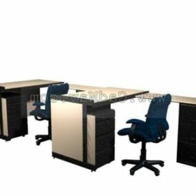 オフィス家具2人用ワークステーションデスク3Dモデル