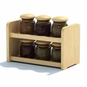 6 Jar On Wooden Rack Shelf 3d model