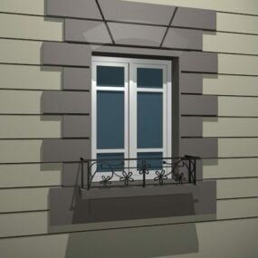 Jendela Bingkai Aluminium Dengan model Balkon 3d