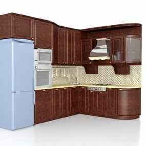American Country Wood Kitchen Design 3d-model