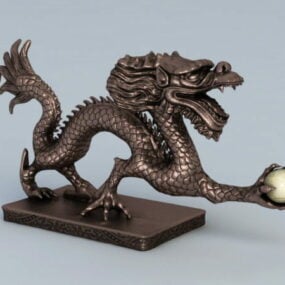 Modello 3d della scultura cinese del drago della scrivania