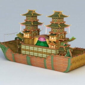 Antigo modelo chinês de grande barco de recreio 3d