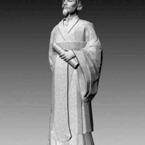 Modello 3d della statua cinese antica di Confucio