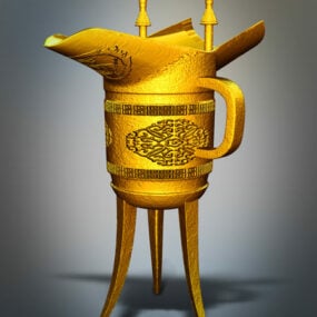 古代の黄金の中国ワインカップ 3D モデル