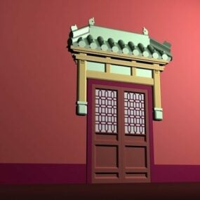 Mô hình 3d trang trí cửa phong cách Trung Quốc cổ xưa