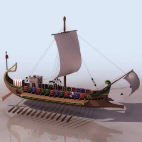 โมเดล 3 มิติเรือรบโรมันโบราณทางน้ำ