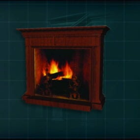 Ancient Wood Mantel Fireplace 3d model