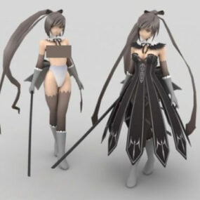 Anime Girl Fighter With Sword Charakter 3D-Modell