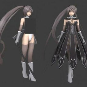Model 3D dziewcząt z mieczem anime