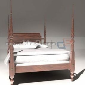 Antique Wooden Canopy Double Bed 3d model