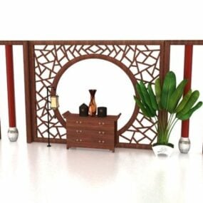Antique Chinese Wooden Feature Wall 3d model