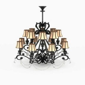 Antique Home Iron Chandelier With Shades 3d model