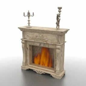 Western Antique Stone Fireplace 3d model