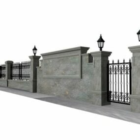 Antique Stone Wall Fence 3d model