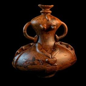 Antique Wooden Gourd Vase 3d model