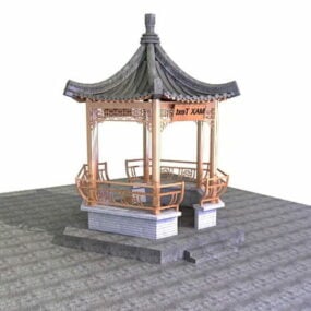 Asiatisk forntida antik paviljongbyggnad 3d-modell