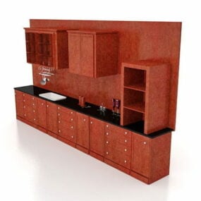 Antique Red Single Kitchen Cabinets 3d model