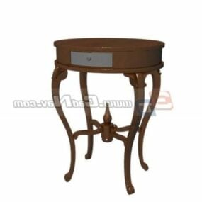 3д модель антикварного деревянного углового стола с мебелью