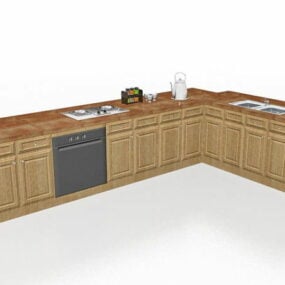 L Corner Apartment Kitchen Cabinets 3d model
