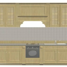 Διαμέρισμα Ξύλινη Κουζίνα Σχεδιασμός 3d μοντέλο
