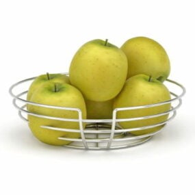 Pomme de fruit dans un panier métallique modèle 3D