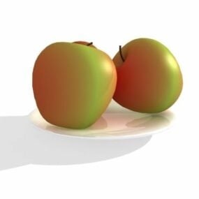 Green Red Apple On Plate 3d model