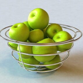 Jabłka owocowe w drucianym koszu Model 3D