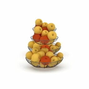धातु के तार की टोकरी में सेब के फल 3डी मॉडल