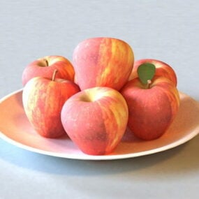 فاكهة التفاح على طبق نموذج ثلاثي الأبعاد