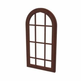 Wood Arched Window With Grille 3d model