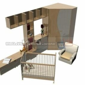 Diseño de muebles para habitación de bebé modelo 3d.