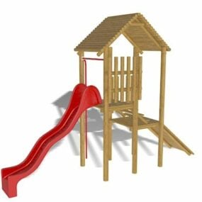 Zjeżdżalnia na podwórkowym drewnianym placu zabaw Model 3D