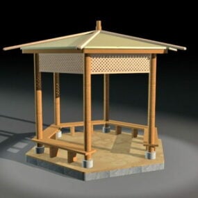 Gazebo en bois d'arrière-cour asiatique modèle 3D