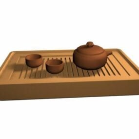 Bandeja de té de madera de bambú modelo 3d
