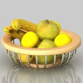 Modelo 3d de cesta de banana e maçã