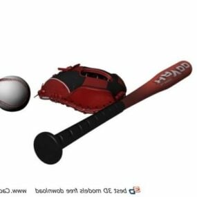 Modelo 3d de equipamento de bastão de luva de beisebol